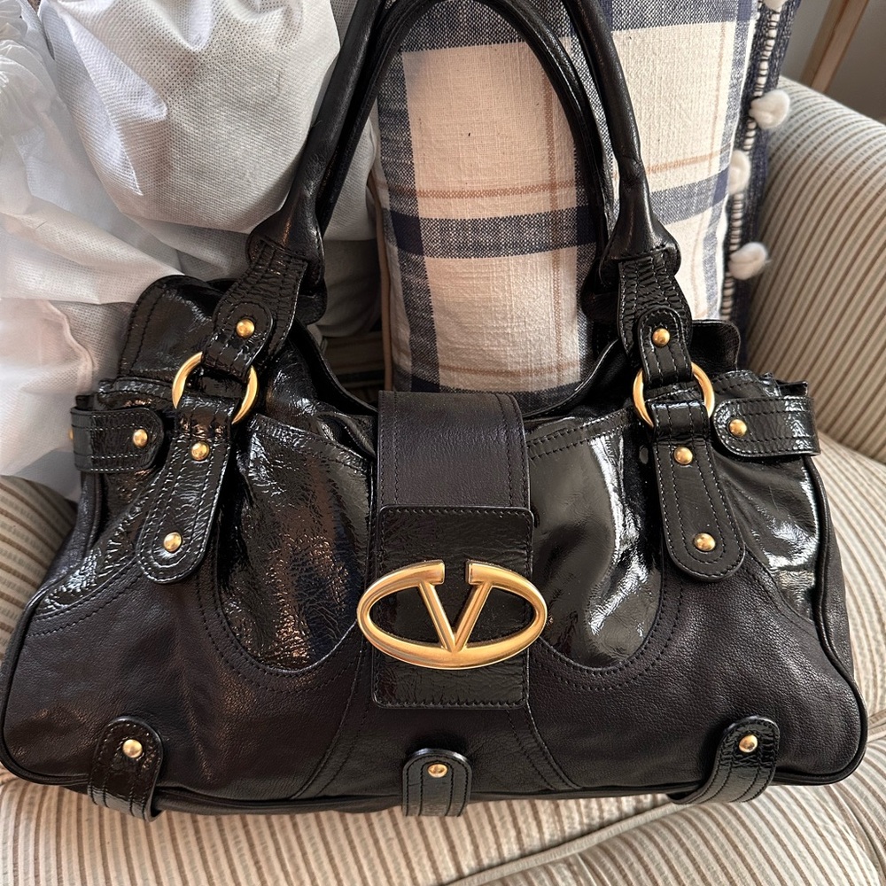Authentic Valentino Patent Leather Shoulder/Hand Bag Black
